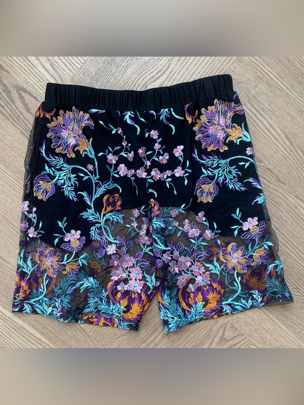 Black Floral Embroidered Men's Short with Multicolor Detail